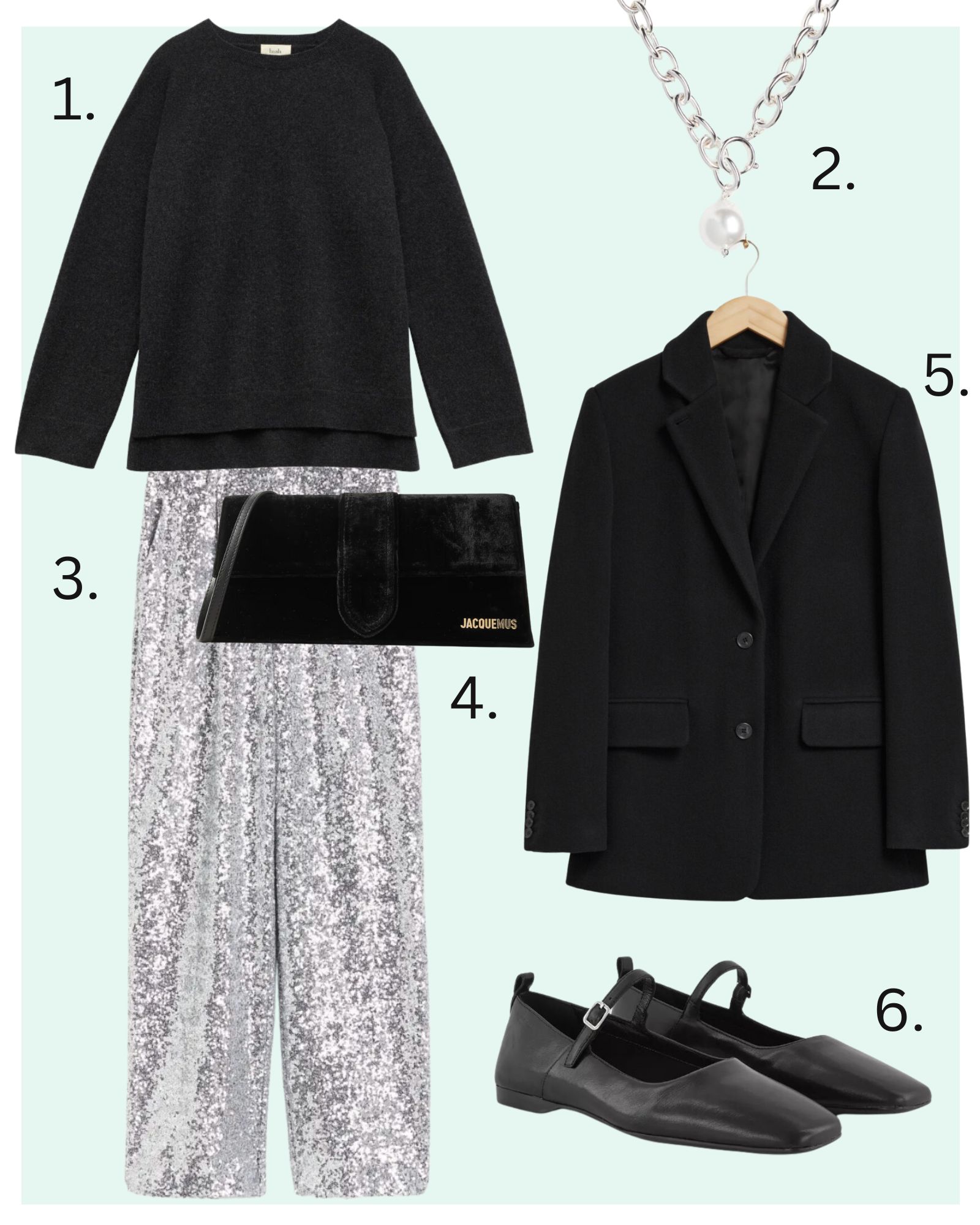 party season outfit ideas, sequin trousers 