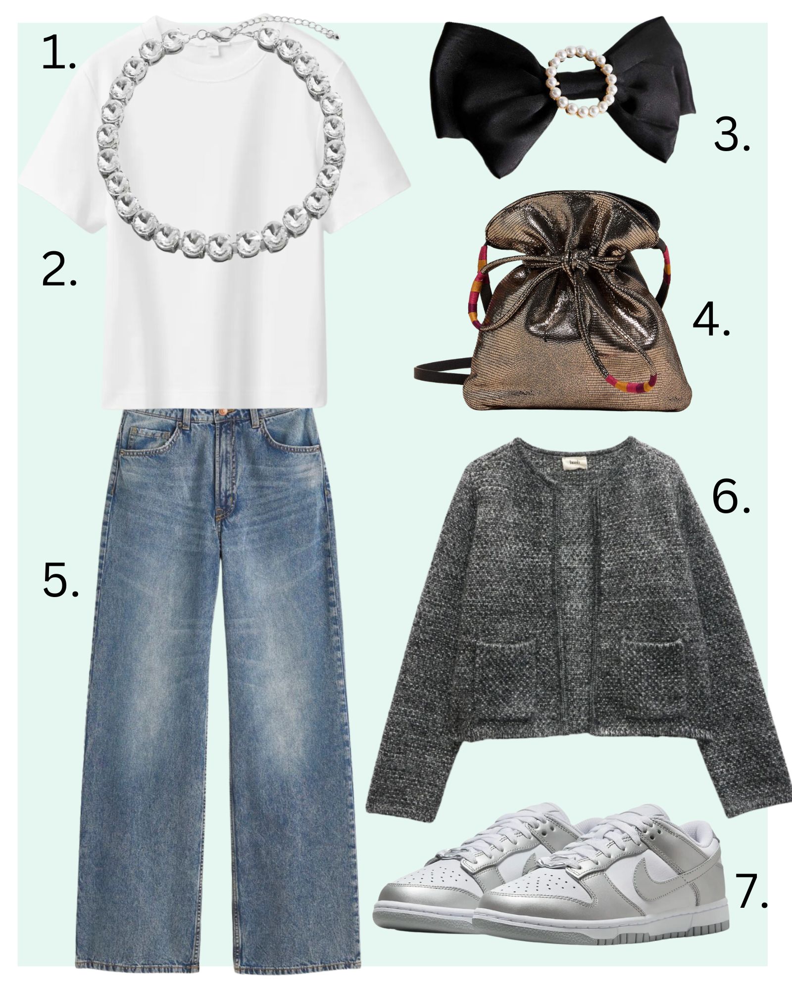 party season outfit ideas, jeans and fancy knit 
