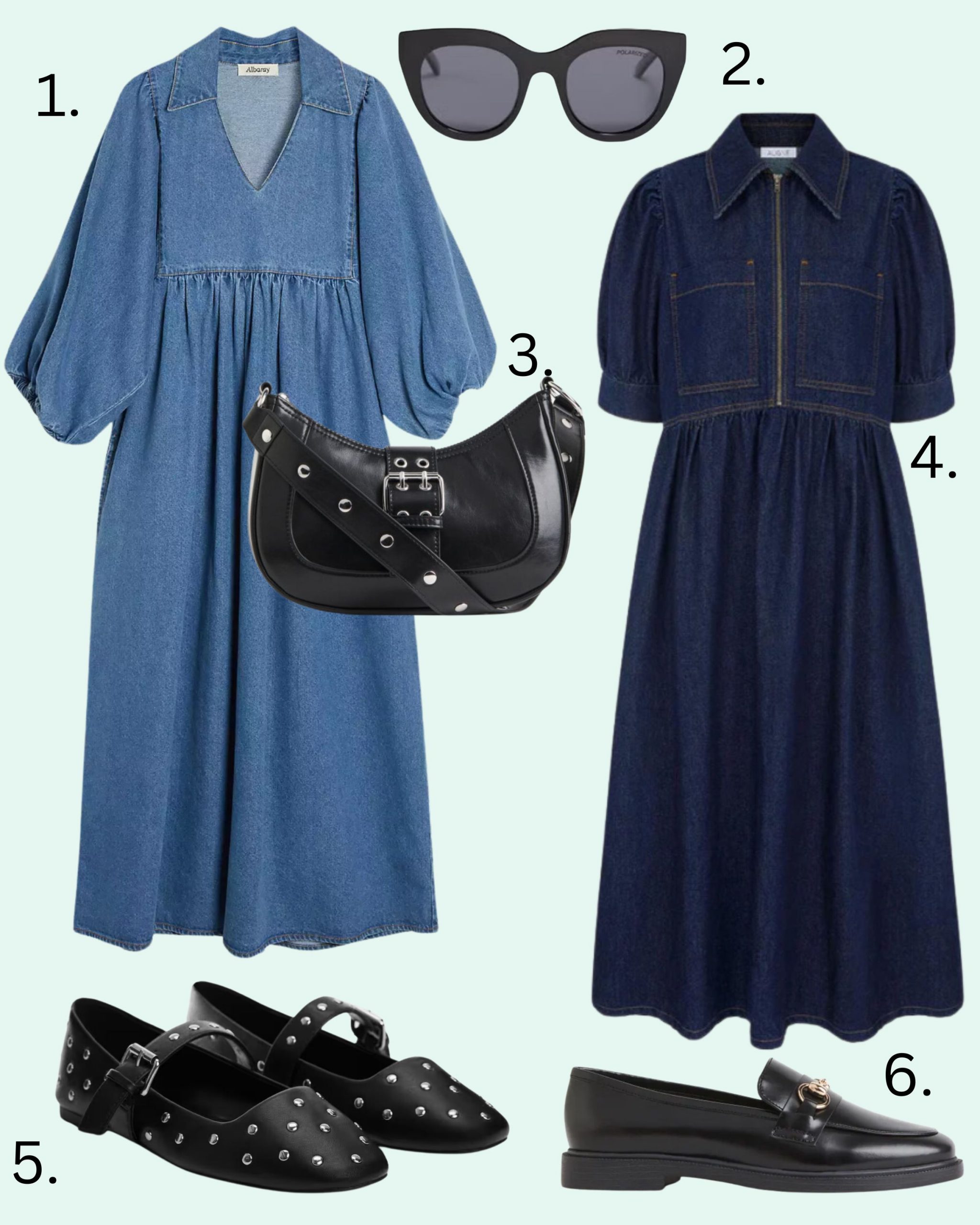 7 outfit ideas for March. Denim dresses 